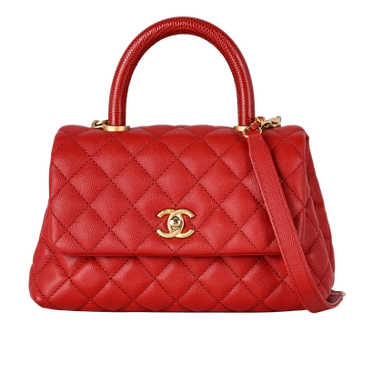 Small Coco Top Handle, £3,400, Handbags, Red, Caviar Leather, Front view